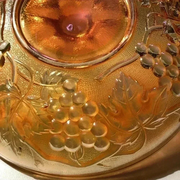 RARE FIND IMPERIAL Carnival Glass CENTER HANDLE SERVER Amber Glass  9” - Picture 6 of 12